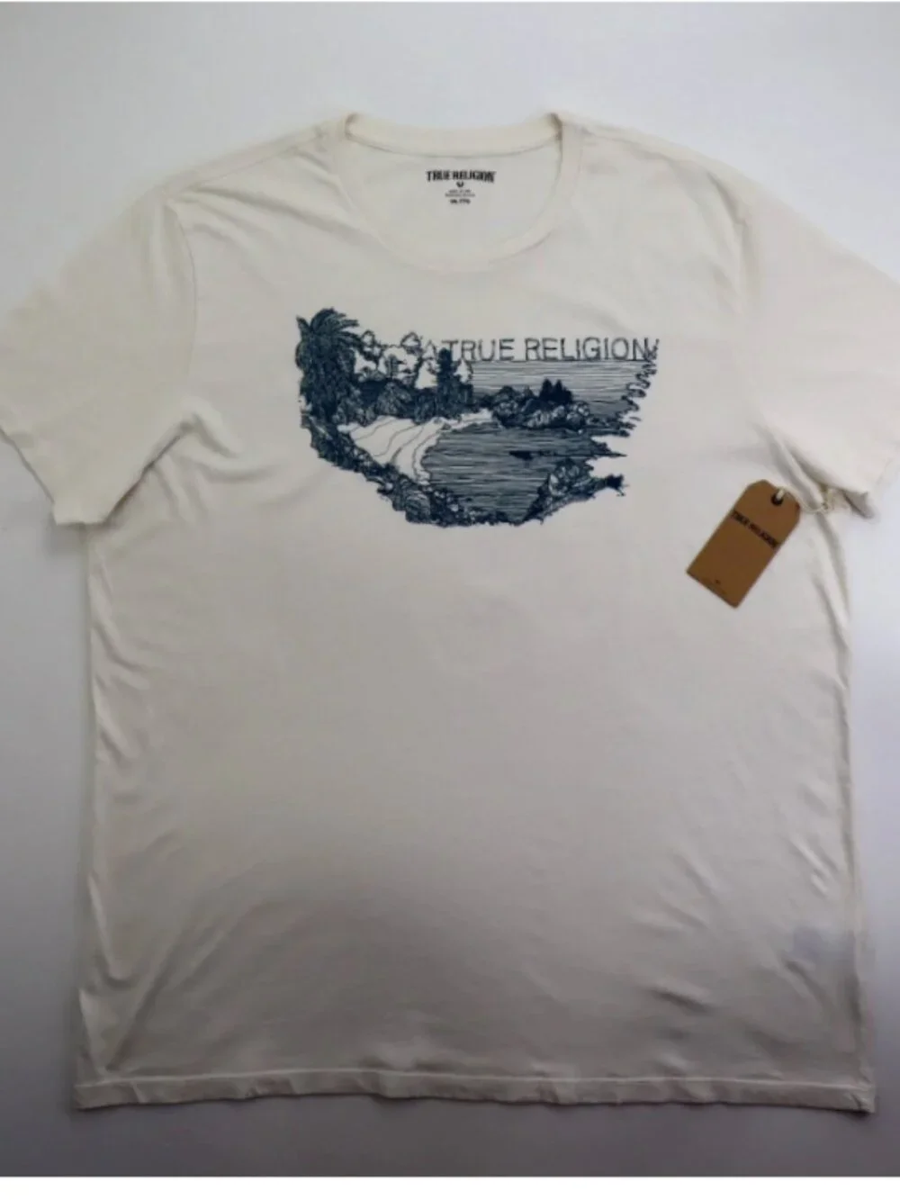 True Religion Made in USA Men's T-Shirt Tee 3XL Crew Neck Cotton Winter White